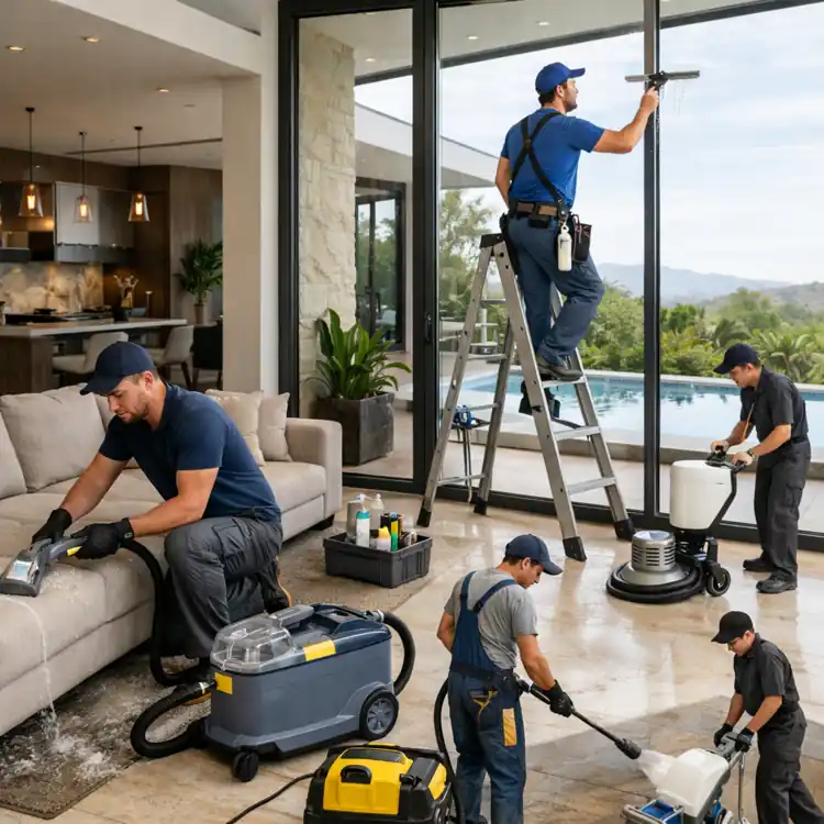 فريق محترف من شركات تنظيف في دبي يقدم خدمات تنظيف المنازل والفلل