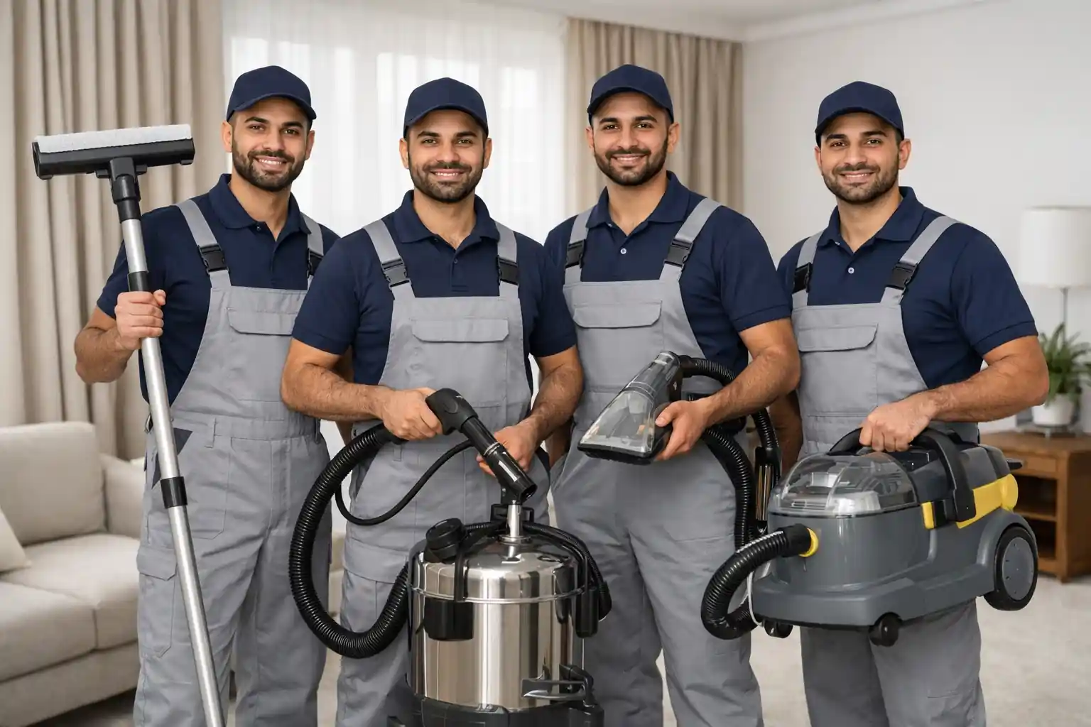 فريق شركة تنظيف ستائر في الشارقة أثناء العمل