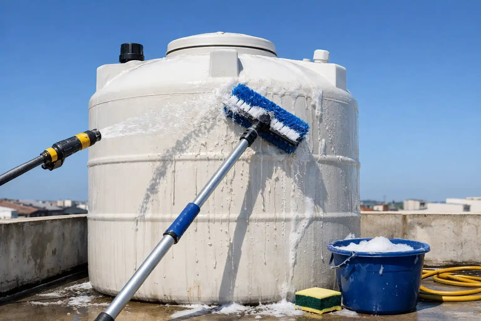 تنظيف خزان علوي بأحدث المعدات