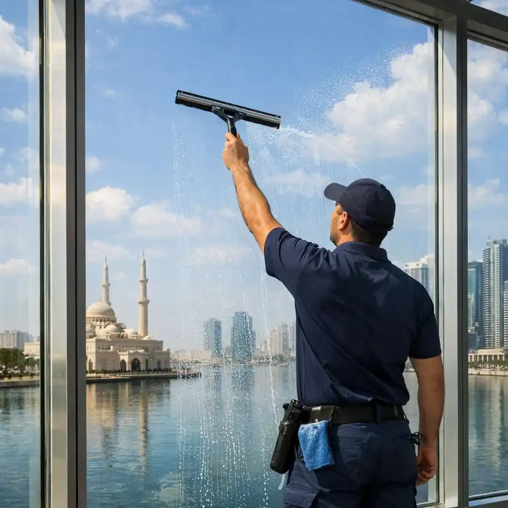 شركة تنظيف سجاد في الشارقة - تلميع وتنظيف الواجهات الزجاجية للمباني والفلل باحترافية