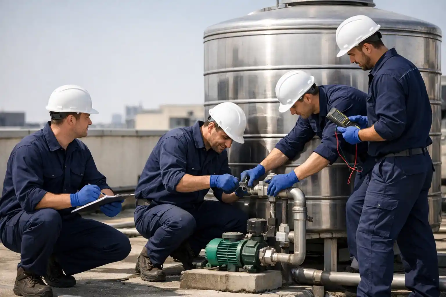 فريق عمل متخصص في تنظيف الخزانات - تنظيف خزان المياه